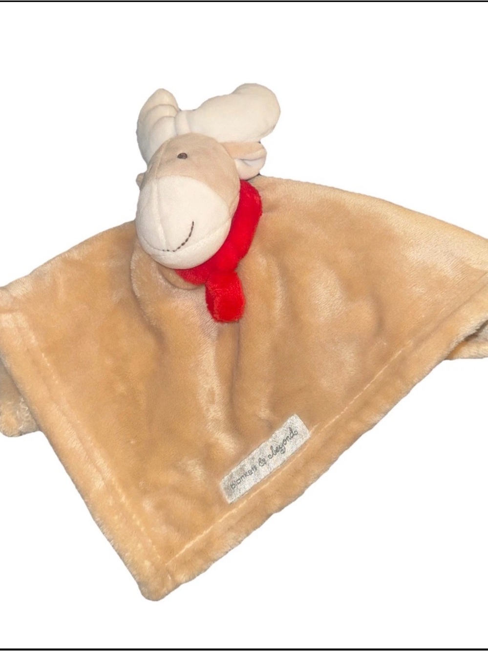 Blankets and Beyond Cream Moose Red Scarf Security Blanket Lovie Lovey Plush
